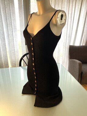 Forever 21 LBD Little Black Mini Dress Spaghetti Straps Bodycon Stretchy Size S